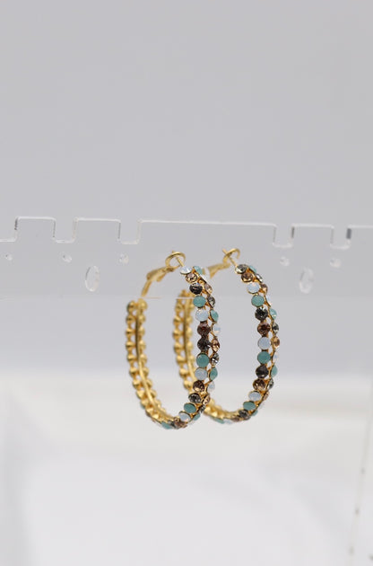 Teal & Champagne Crystal Hoop Earrings