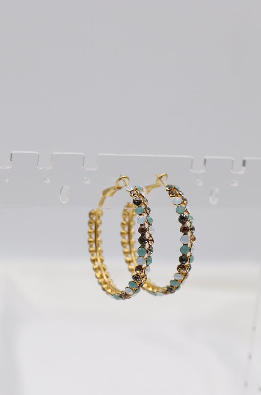 Teal & Champagne Crystal Hoop Earrings
