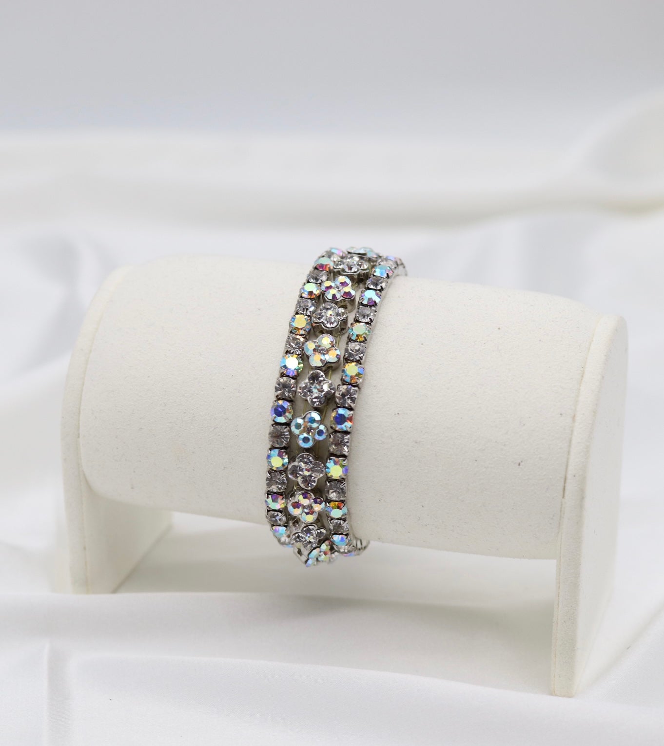 Silver Aurora Crystal Flower Bracelet