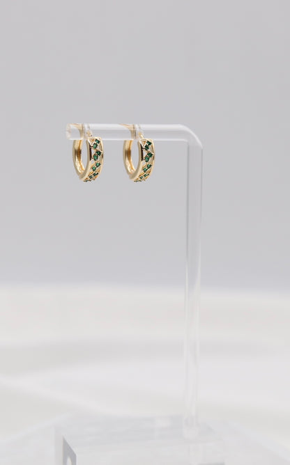 Emerald Lattice Gold Huggie Hoops