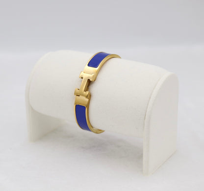 Royal Blue Enamel “H” Bracelet – Gold Tone