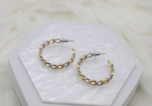 Gold Rope Chain Link Hoop Earrings