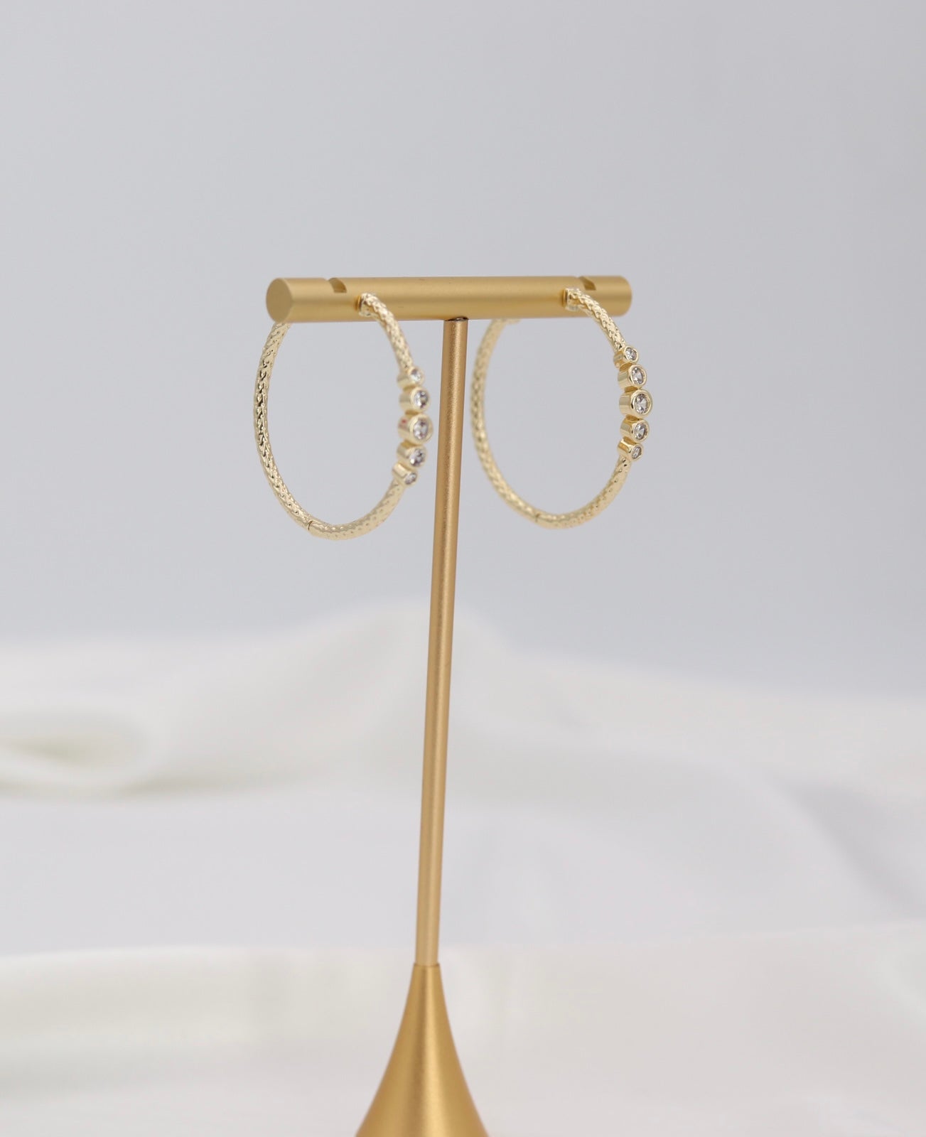 Gold Crystal Accent Hoop Earrings – Textured Luxe Hoops