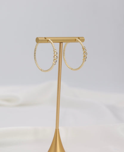 Gold Crystal Accent Hoop Earrings – Textured Luxe Hoops