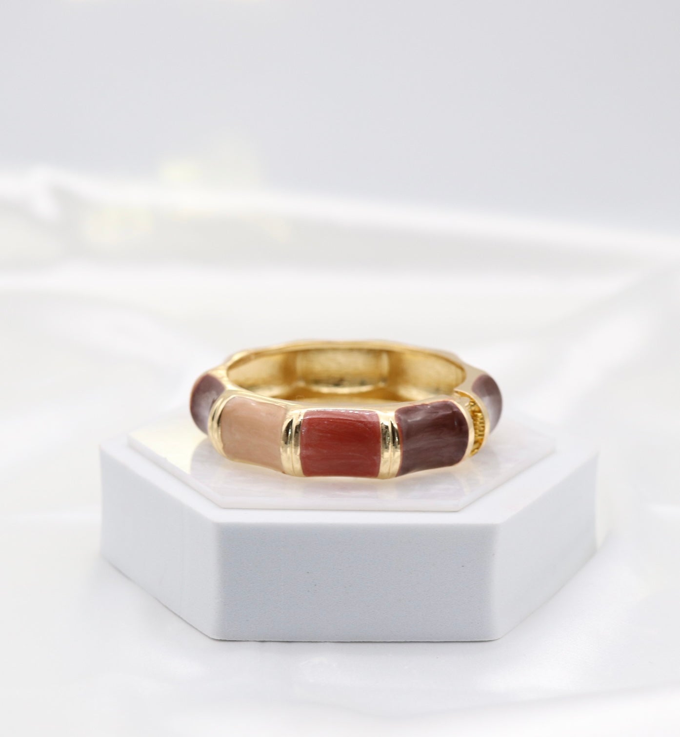 Gold Blush & Wine Multi-Tone Enamel Hinged Bangle Bracelet