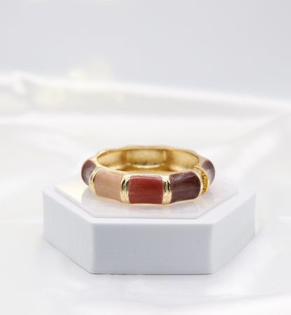 Gold Blush & Wine Multi-Tone Enamel Hinged Bangle Bracelet