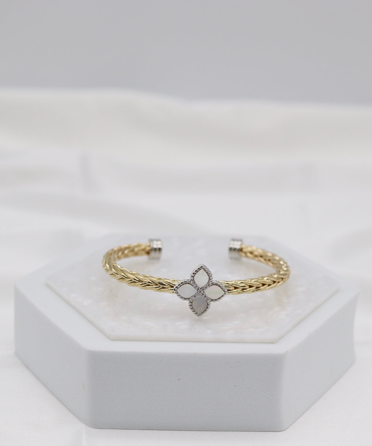 Gold Braided Clover Cuff Bracelet
