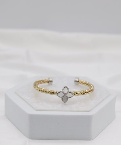 Gold Braided Clover Cuff Bracelet