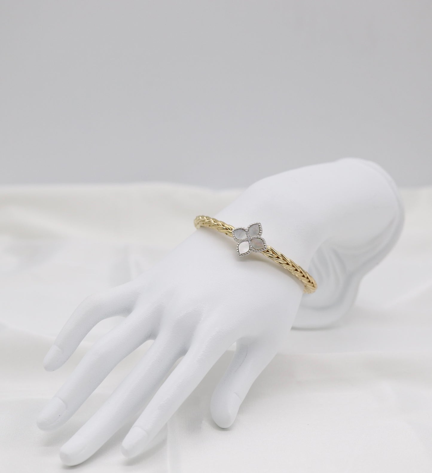 Gold Braided Clover Cuff Bracelet