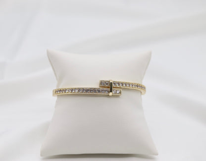 Gold CZ Hinge Bypass Bracelet