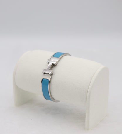 Medium Sleek Silver & Light Blue Enamel Bracelet