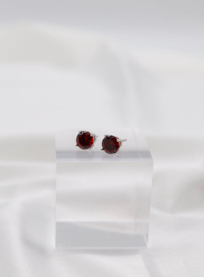 Ruby Red Crystal Stud Earrings – Classic Round Solitaire Studs