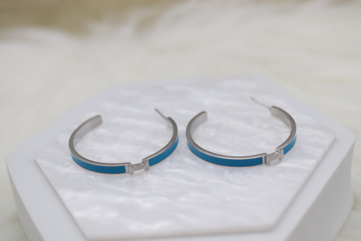 Caribbean Blue Luxury H Hoop Silver Earrings