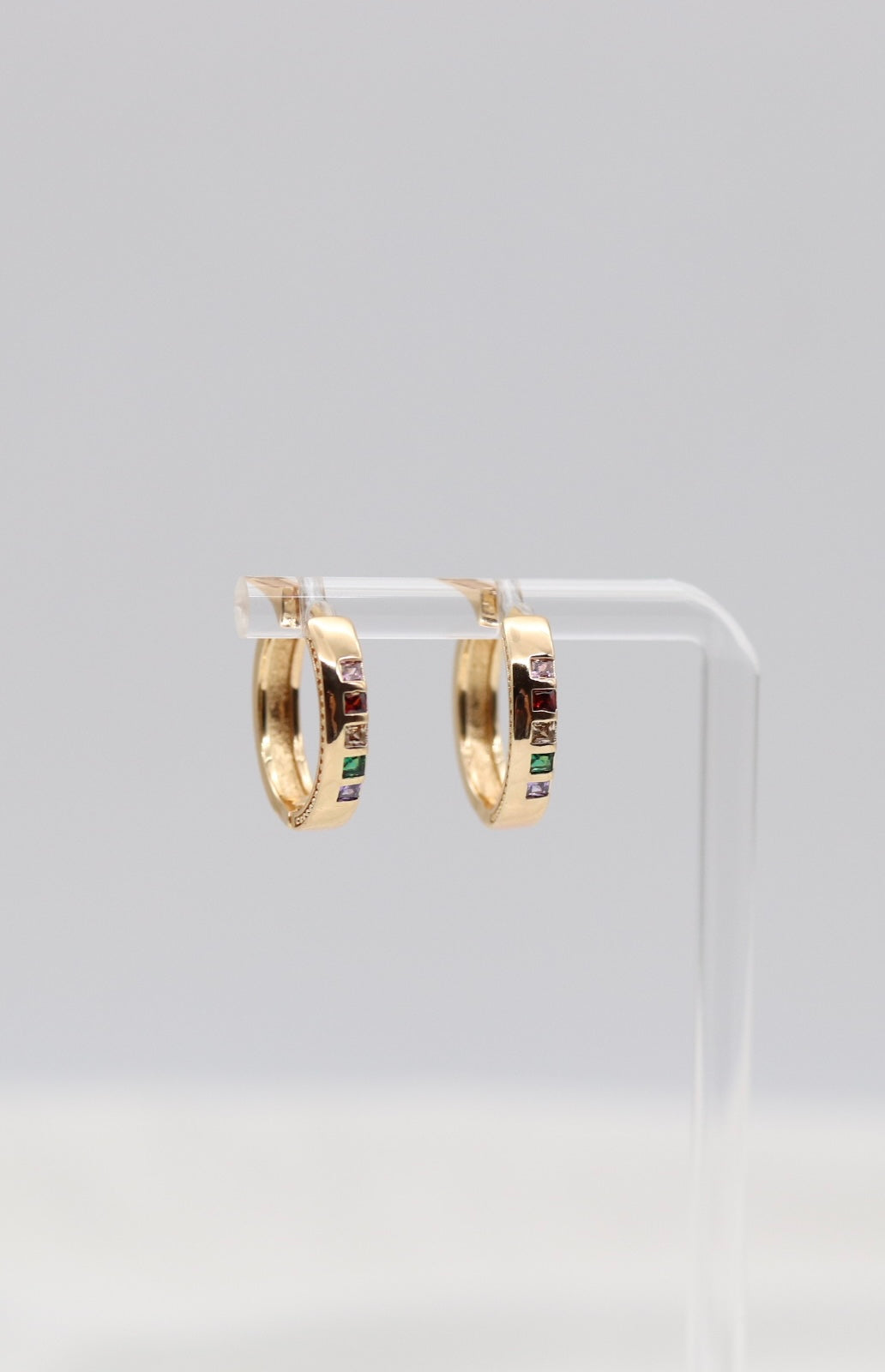 Rainbow Gemstone Huggie Hoop Earrings – Gold Multi-Color Crystal Hoops
