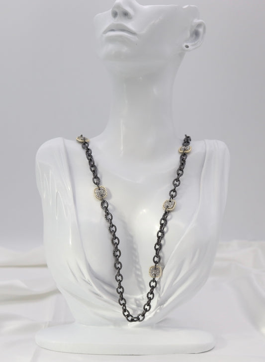 Gunmetal Chain Necklace with Crystal Cushion Stations