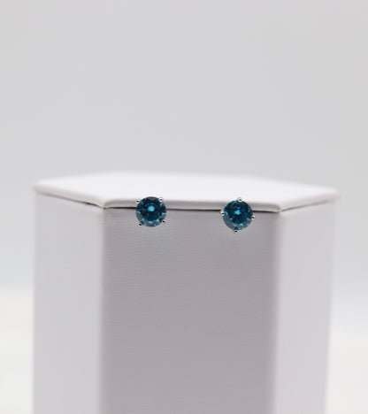 Teal Blue Crystal Stud Earrings – Small Round Solitaire Studs