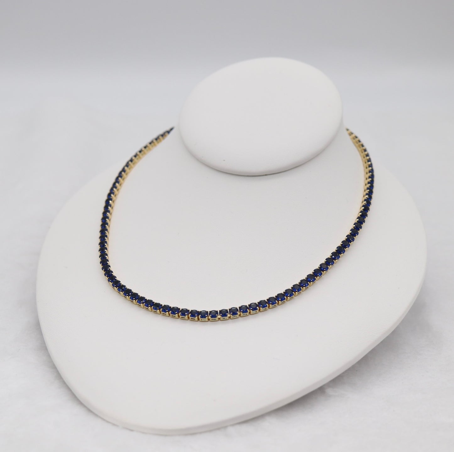 Sapphire Blue Tennis Necklace – Gold Tone Classic Elegance