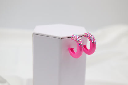 Hot Pink Round Shiny Color Coating Hoop Earring