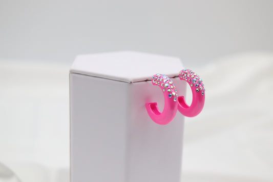 Hot Pink Round Shiny Color Coating Hoop Earring