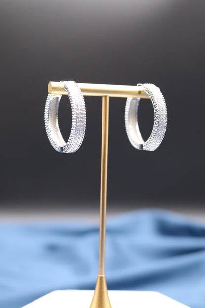 CZ Paved Silver Hoop Earrings