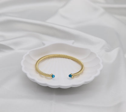 Blue 4mm Cuff Gold Cable Bracelet