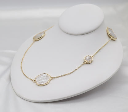 Gold Station Necklace with Irregular Clear Crystal Accents