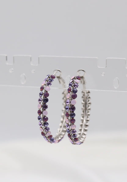 Purple Multi-Color Crystal Hoop Earrings