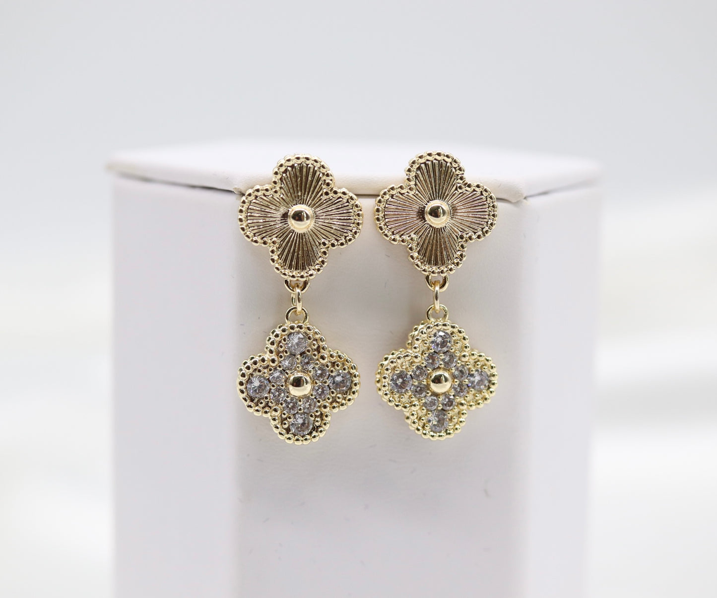 Gold CZ Clover Earrings