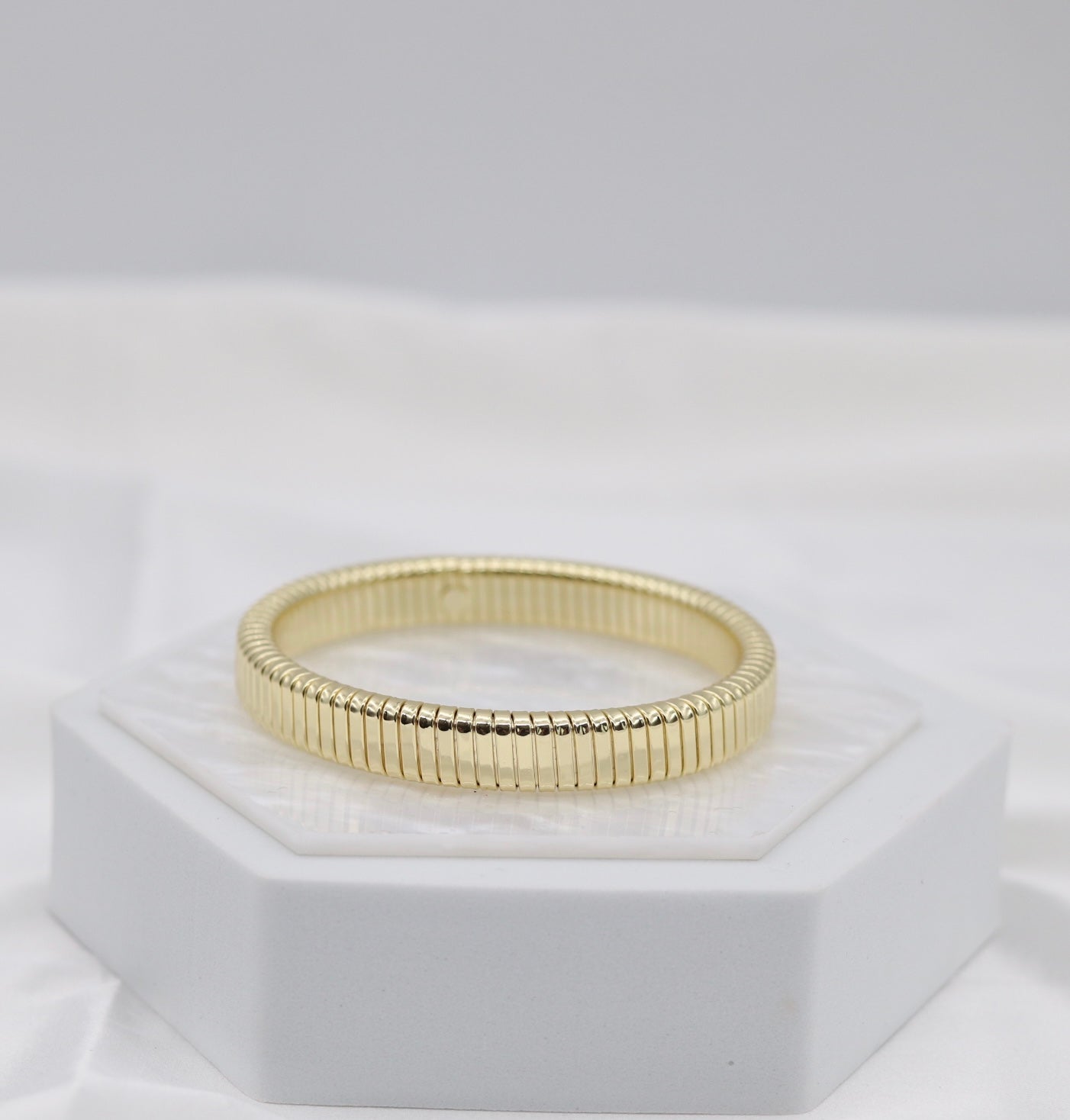 Gold Ribbed Coil Stretch Bangle Bracelet