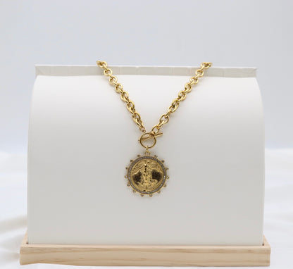 Gold-Tone Crystal Winged Goddess Medallion Necklace