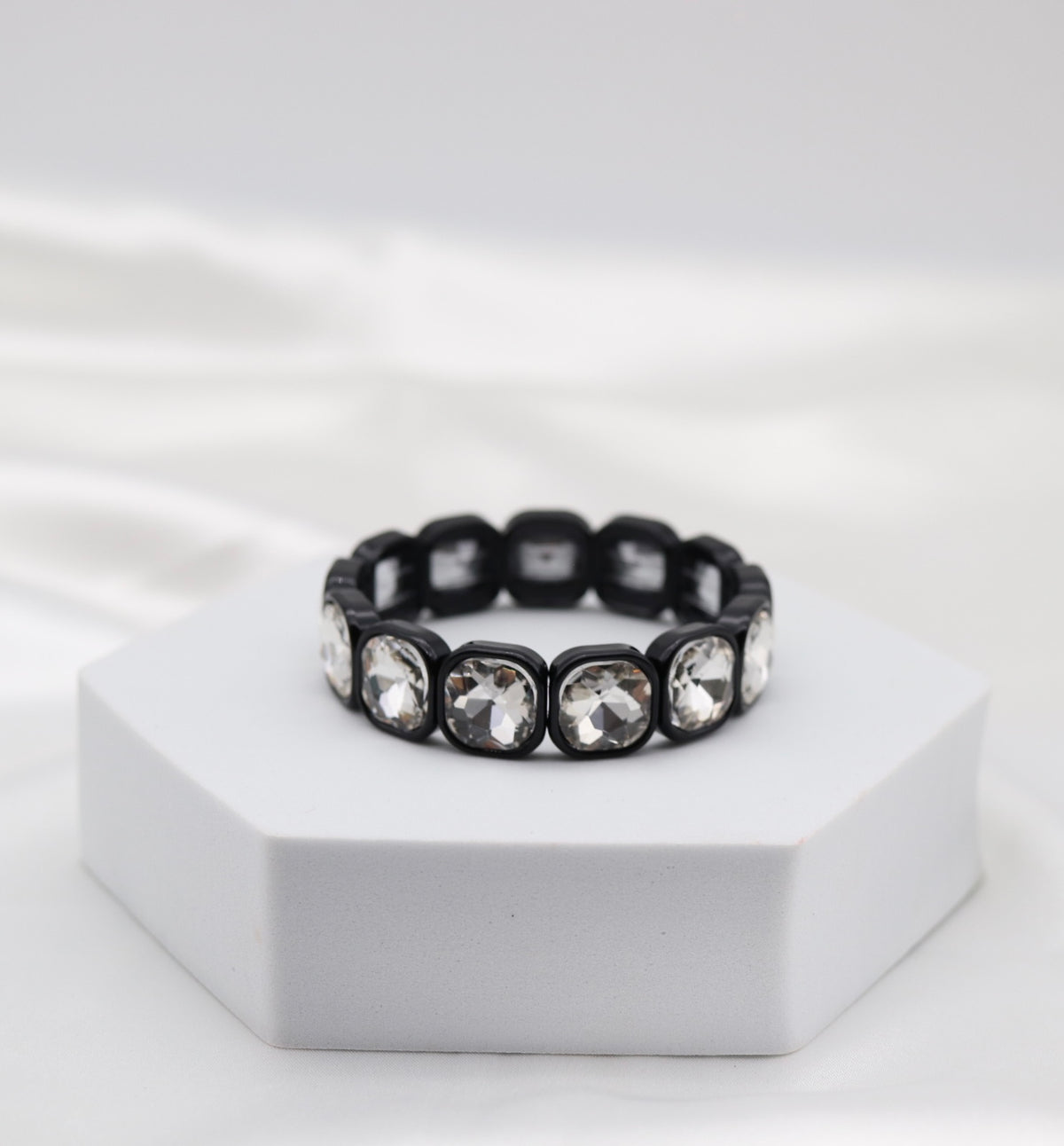 Black Crystal Stretch Statement Bracelet