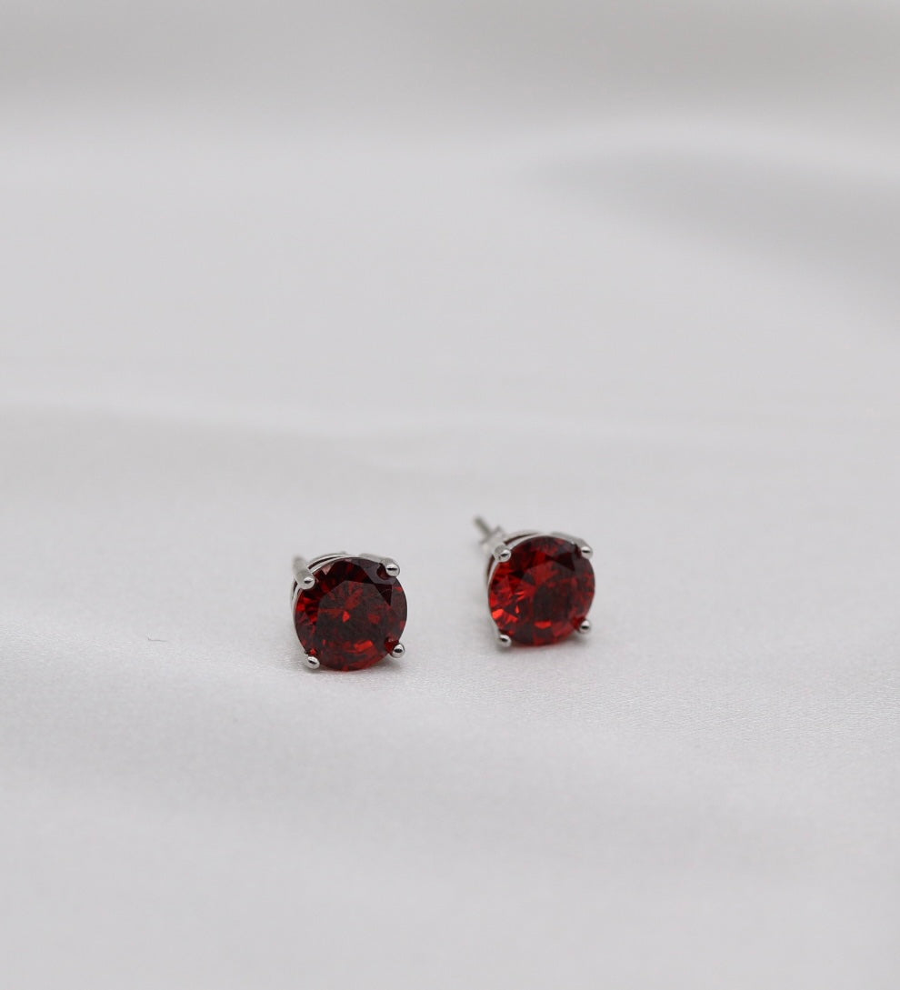 Ruby Red Crystal Stud Earrings – Classic Round Solitaire Studs