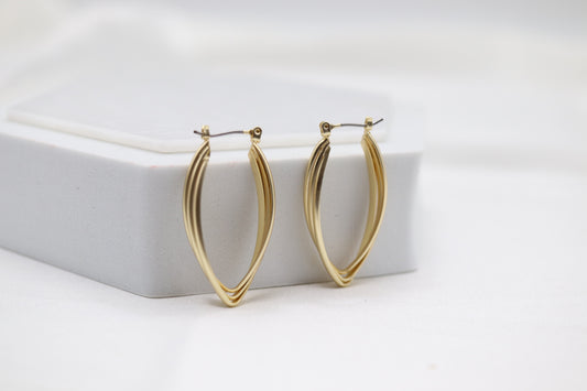 Gold Oval Ridge Texture Earrings