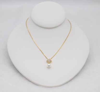 Gold Pearl Drop Necklace – Diamond Accent Square Pendant