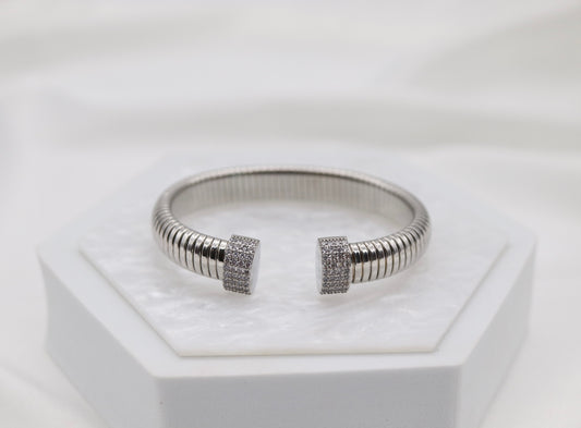 Silver Tubogas Cuff Bracelet With CZ Tips