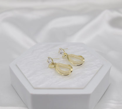 Teardrop Textured Gold Earrings with Crystal Studs