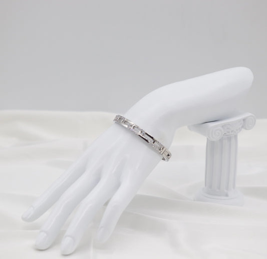 Silver Pavé Link Bangle Bracelet