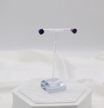 Royal Purple Crystal Stud Earrings – Classic Round Solitaire Studs