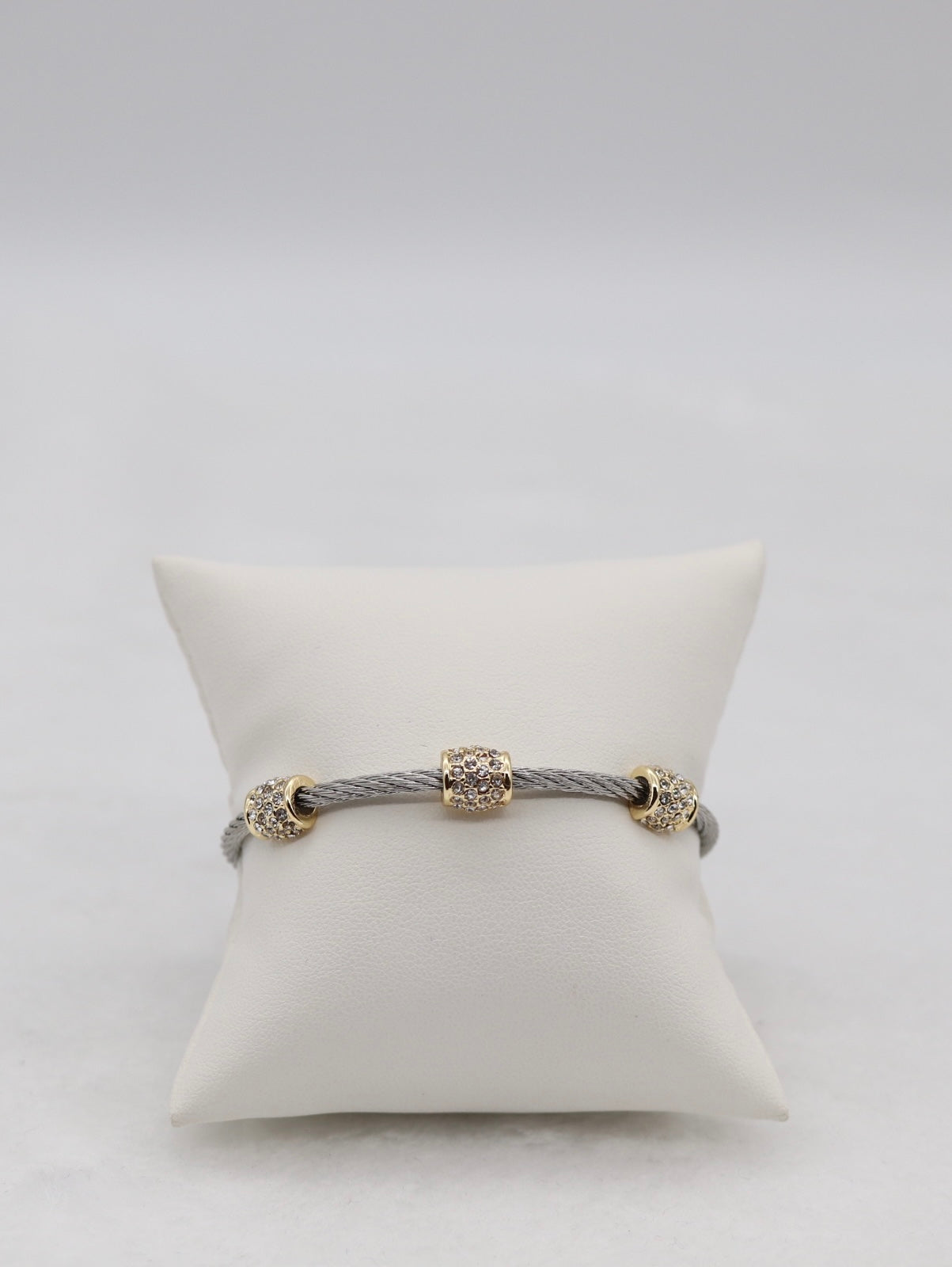 Two-Tone Cable Cuff Bracelet with Gold Crystal Accents