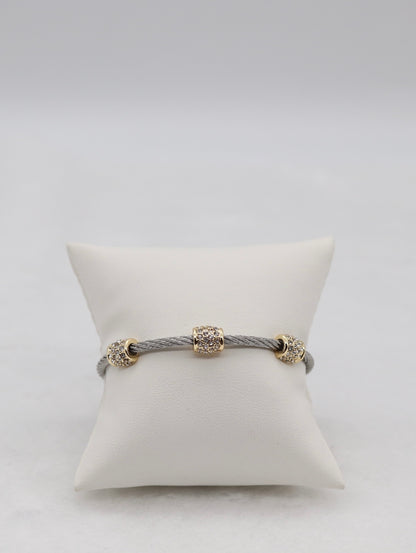 Two-Tone Cable Cuff Bracelet with Gold Crystal Accents