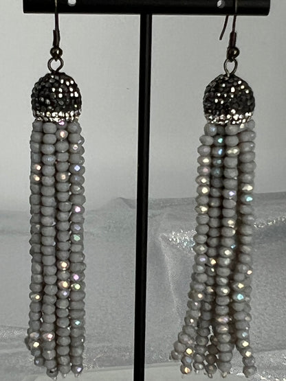 Sterling Grey Polished Beaded Tassel Earrings