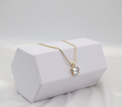 CZ Crystal Pendant With Box Style Necklace