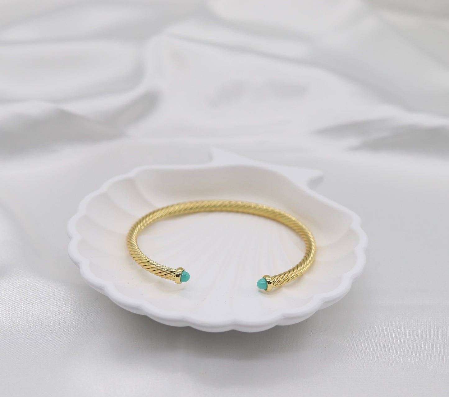 Turquoise 4mm Cuff Gold Cable Bracelet