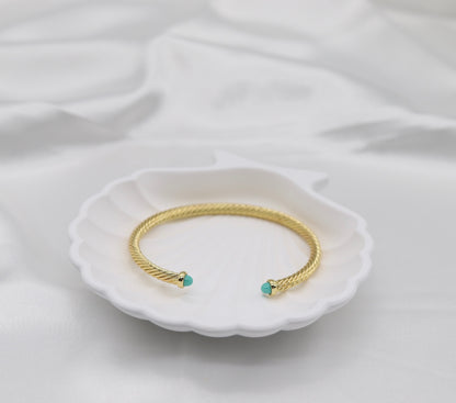 Turquoise 4mm Cuff Gold Cable Bracelet