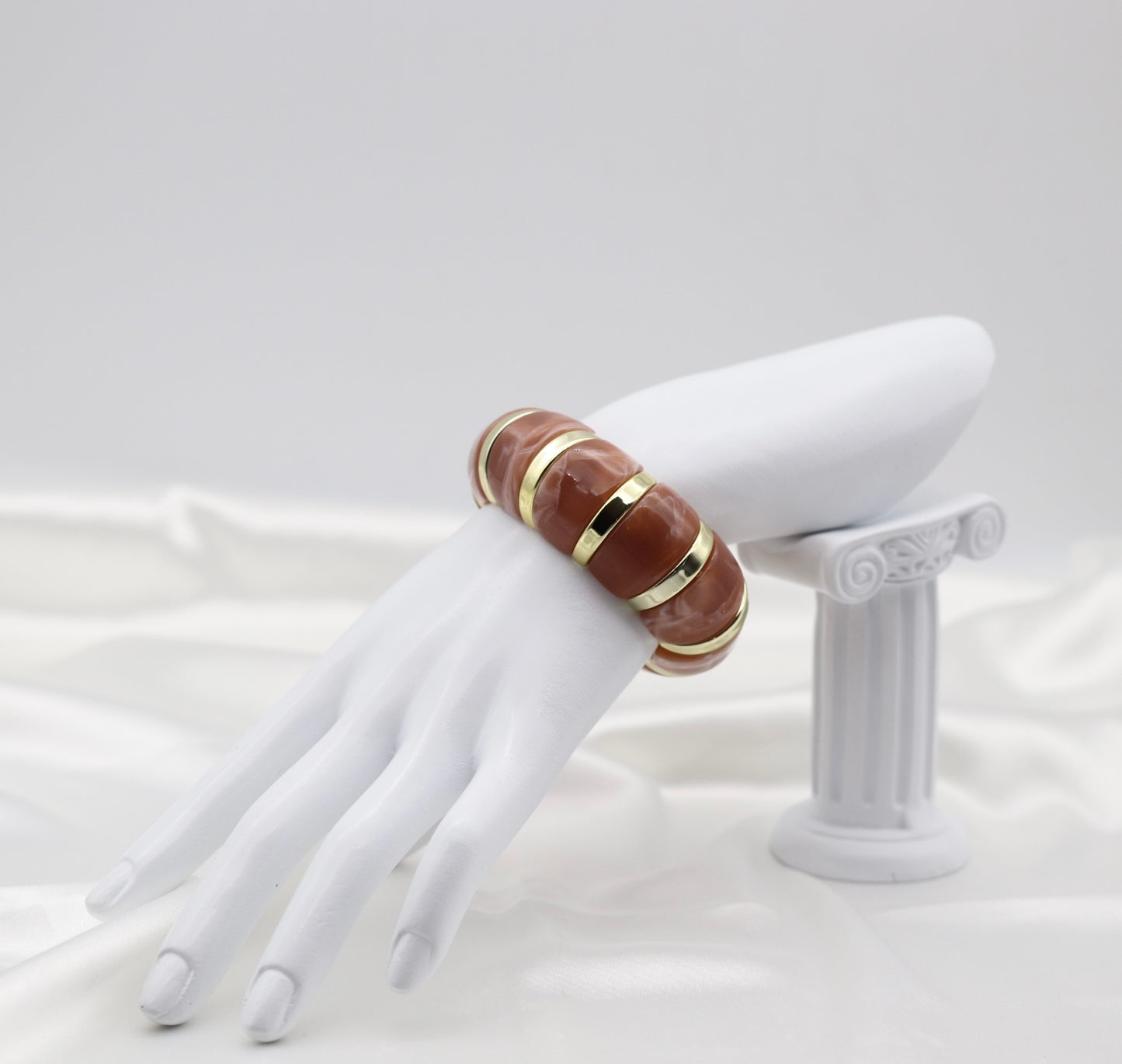 Terracotta Marble Stretch Bracelet with Polished Gold Accents