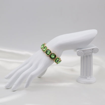 Peridot Green Crystal & Gold Stretch Bracelet