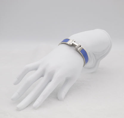 Medium Elegant Silver & Navy Blue Enamel Bracelet