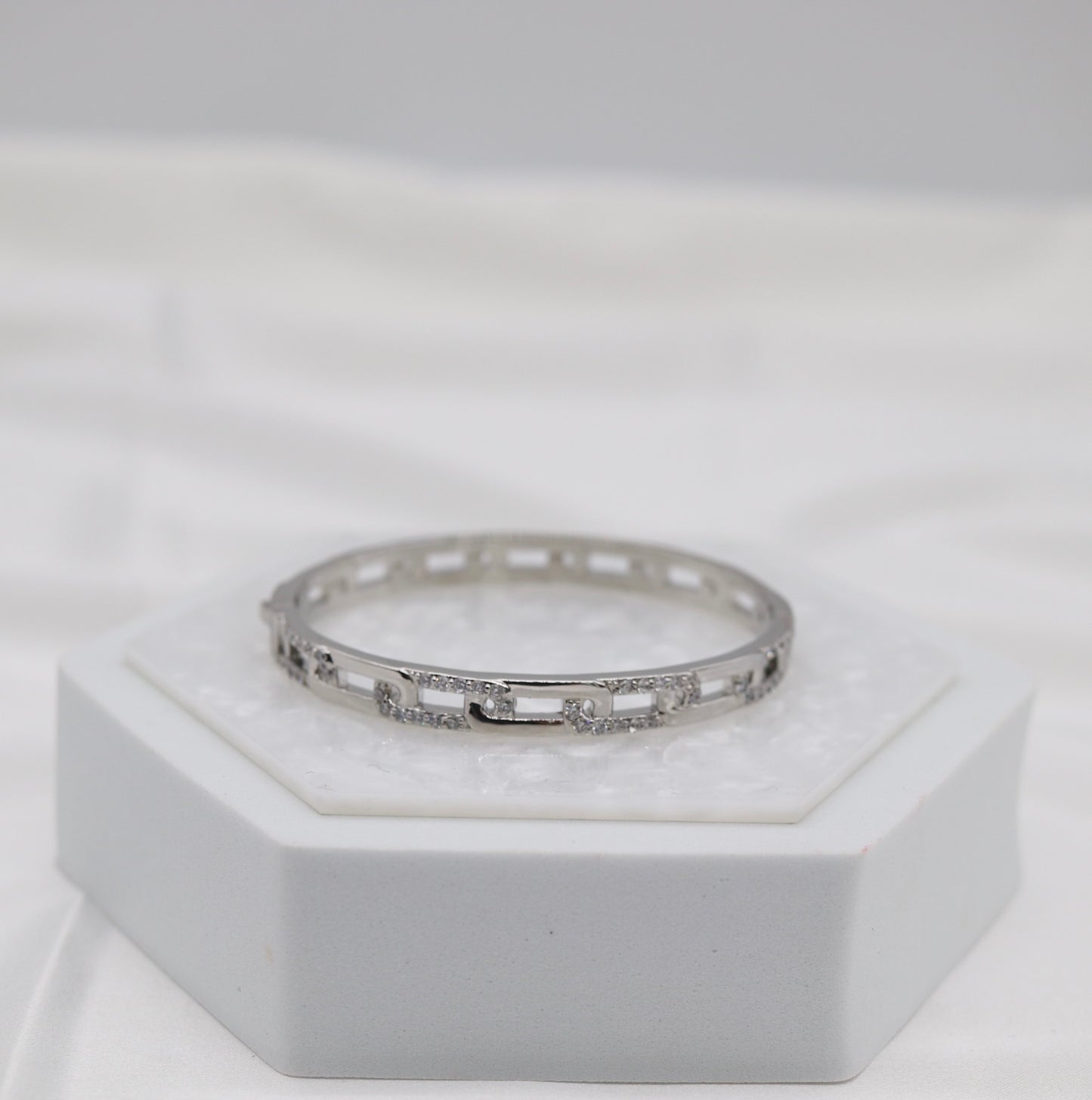 Silver Pavé Link Bangle Bracelet