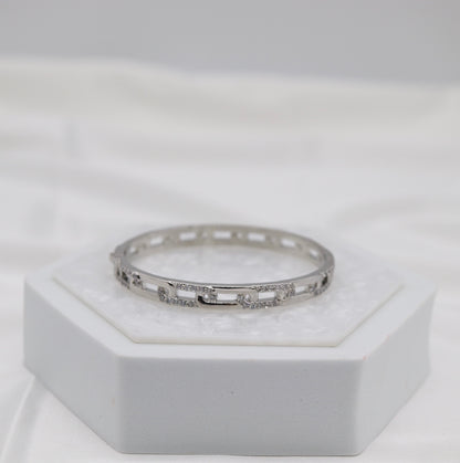 Silver Pavé Link Bangle Bracelet