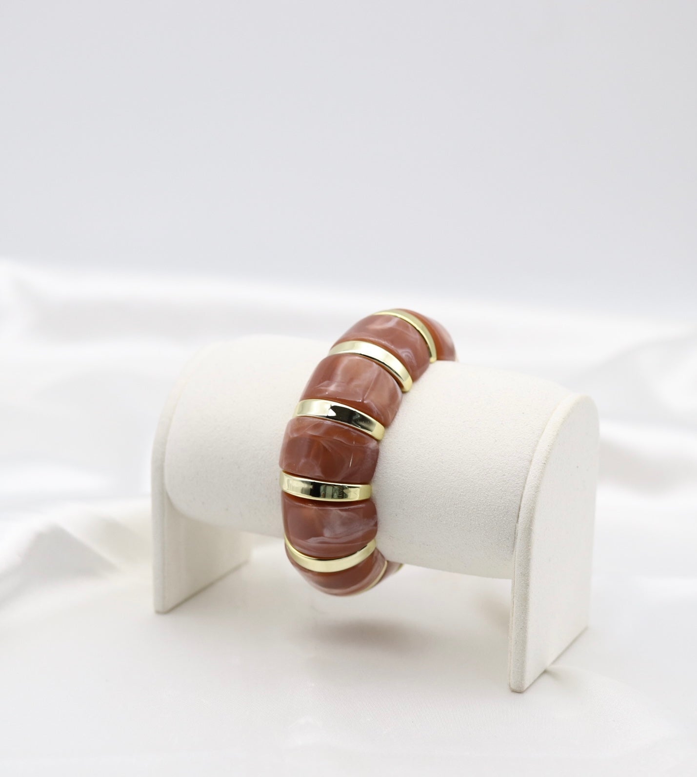 Terracotta Marble Stretch Bracelet with Polished Gold Accents